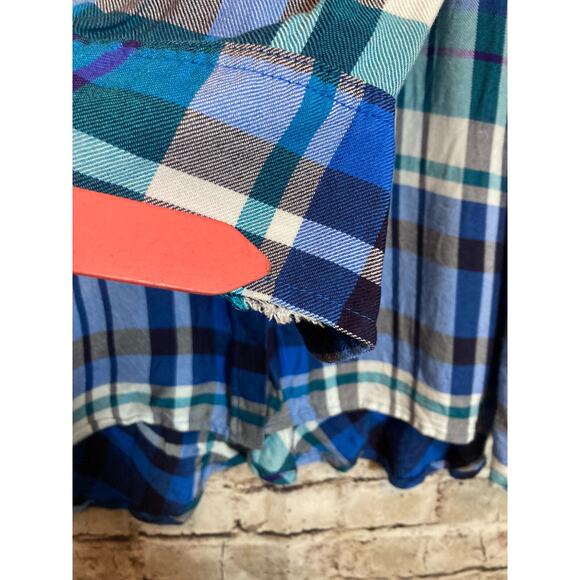 Talbots Top Womens 3X Cobalt Blue Plaid Button Up Lightweight Plus Long Sleeve - Picture 4 of 16
